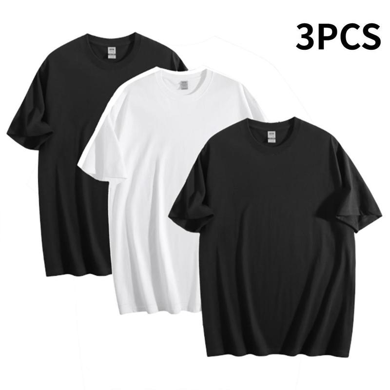3PCS Comfortable Women's Shirt Short-sleeved round-neck comfortable pure cotton men's shirt Combination of solid colors and contrasting colors - a versatile shirt for both men and women