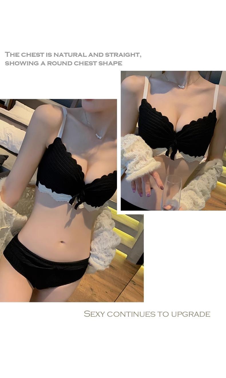 Summer Pure Desire Underwear Small Breast Gathering New Teen Bra Set Wireless Side Support Sexy Lace Brassiere