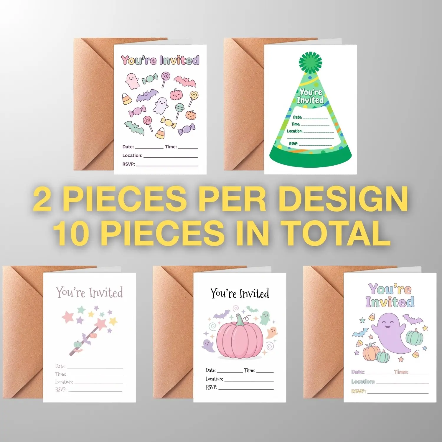 Aesthetic Gen Z Halloween Party Invitations Set, 5x7" Danish Pastel Theme, 10 Pack Blank Fill-In Cards with Envelopes, Perfect for Celebrations