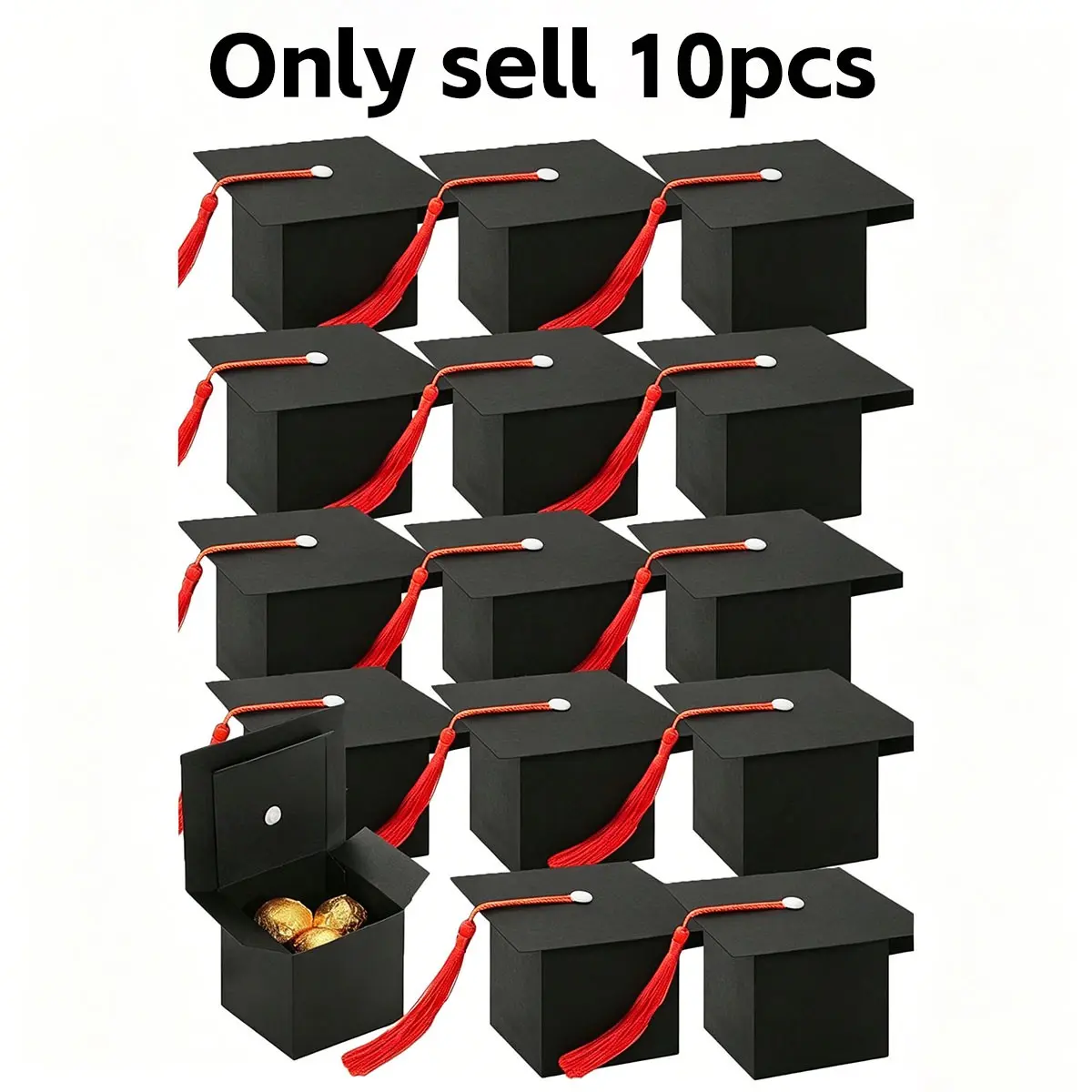 10 Graduation Hat Candy Boxes, 2026 Grad Party Supplies, Bachelor Cap Gift Box, Chocolate Cookie Box with Fringe, Graduation Decorations