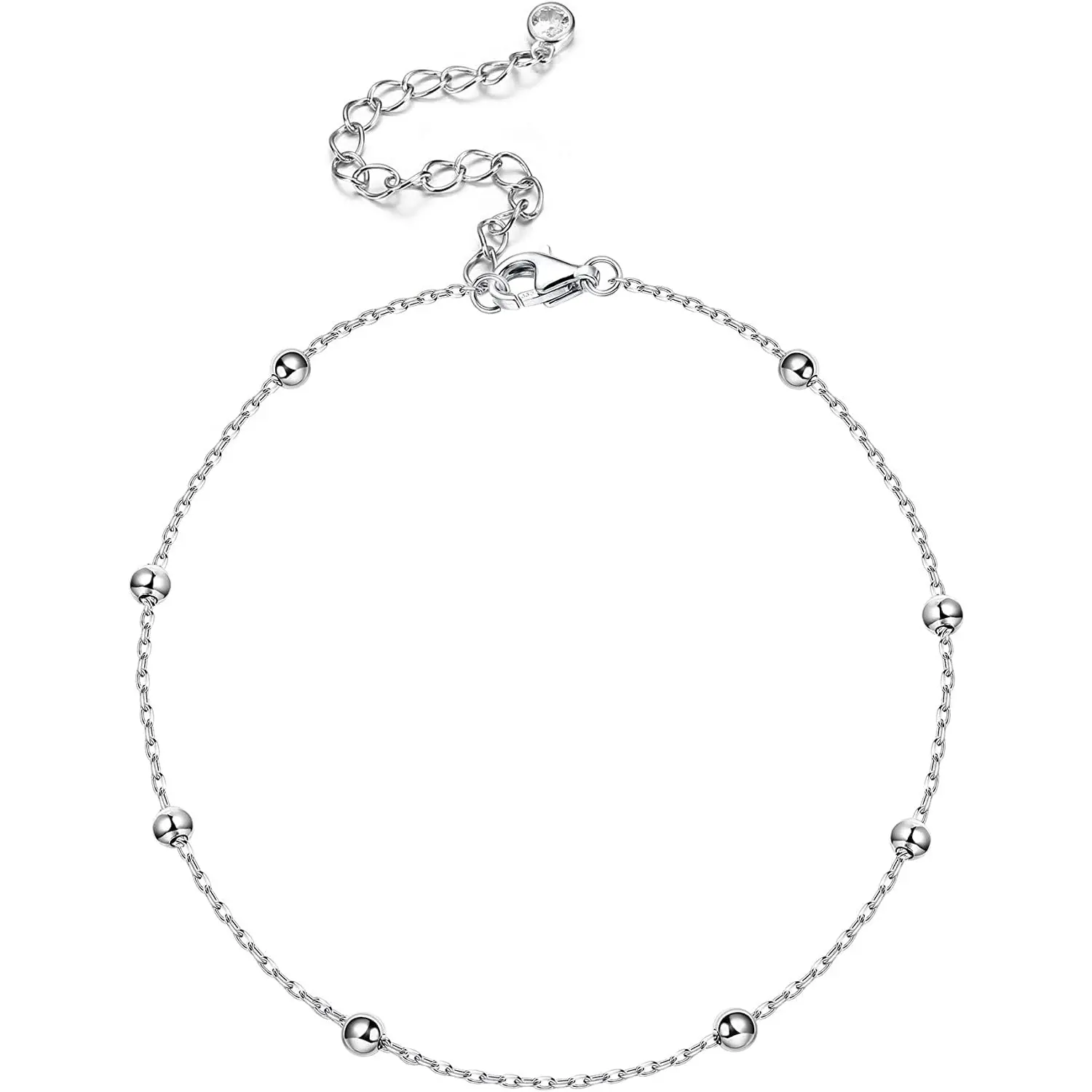 Dainty S925 Sterling Silver Ankle Bracelet for Women, Thin Cubic Zirconia Foot Chain Adjustable White Gold Plated Minimalist Sparkling Anklet Jewelry Gift for Summer Beach
