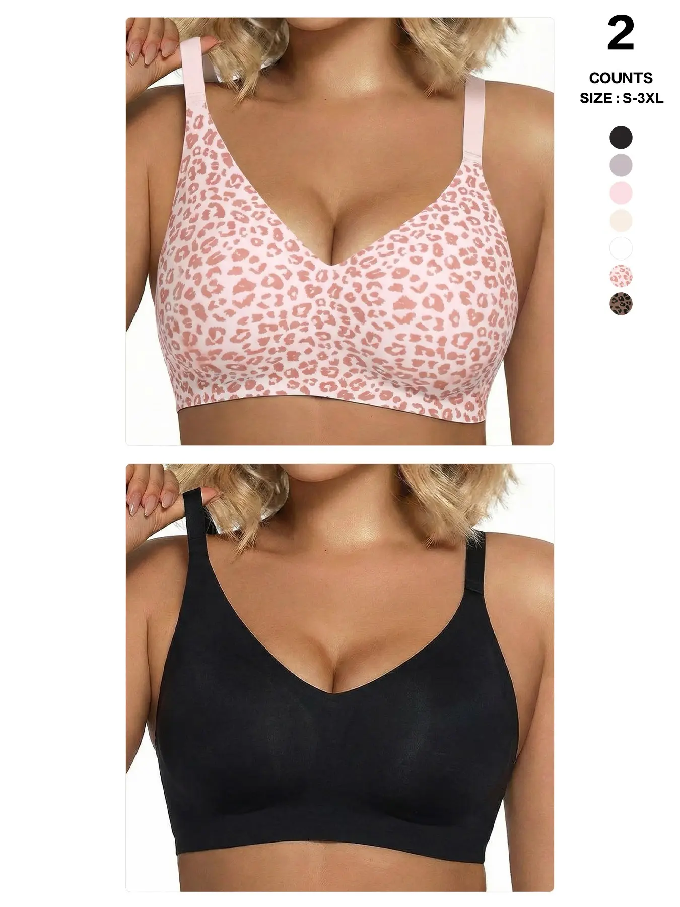 Women's Wireless Seamless Bra, V Neck Full Coverage Comfort Bra with Wide Straps, Soft Stretch Everyday Support Bra, No Underwire Comfortable Lingerie for Women, Casual Wear, Lounge & Daily Use