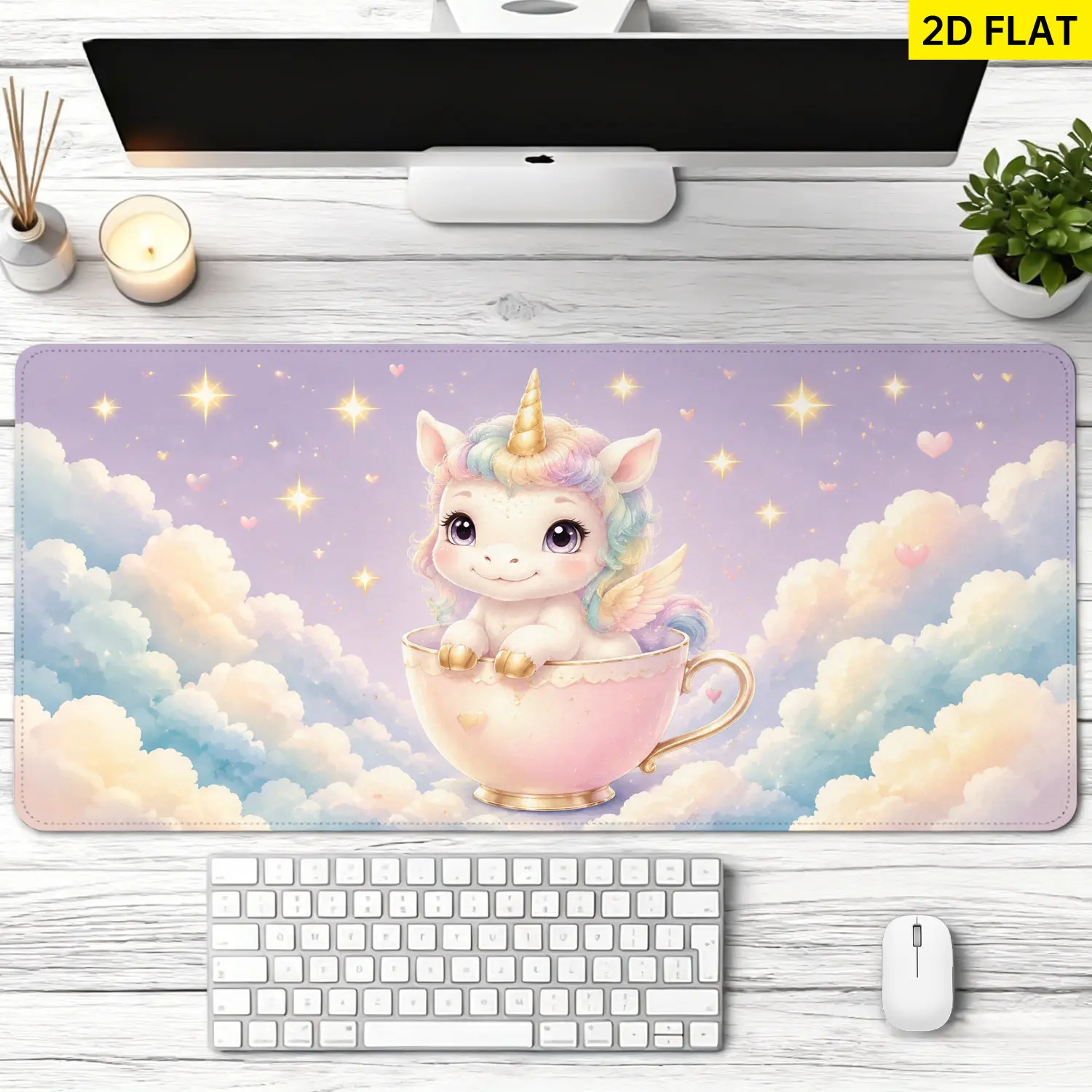 Extra Large magical unicorn in teacup Mouse Pad,Non Slip Rubber Pad,Desktop Decoration Drotection Pad,Washable,Lock Edge Multi Size,Premium Multipurpose Mousepad For Home,Office,Gift for Family and Friends