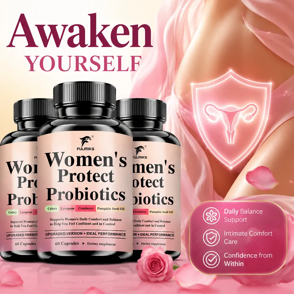 Fulimiks Women's Protect Probiotics 100 Billion CFU, Cranberry Pumpkin Seed Oil Lycopene Celery Probiotic Capsules for Feminine pH Balance Health, Urinary Tract Support, Digestive & Intestinal Flora Supplement, 60 Capsules - 3 Bottles