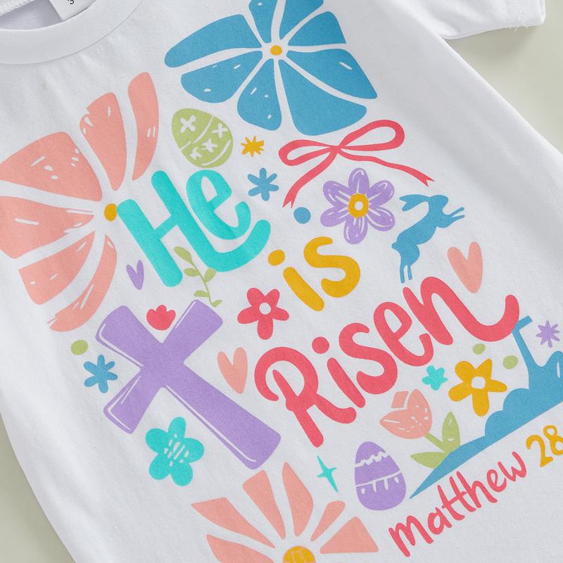 PYBCVRRD Kids Baby Girl Easter T-Shirt Tops Letter Floral Print Short Sleeve Round Neck Loose Fit Tops T shirt for Summer 1-6 Years