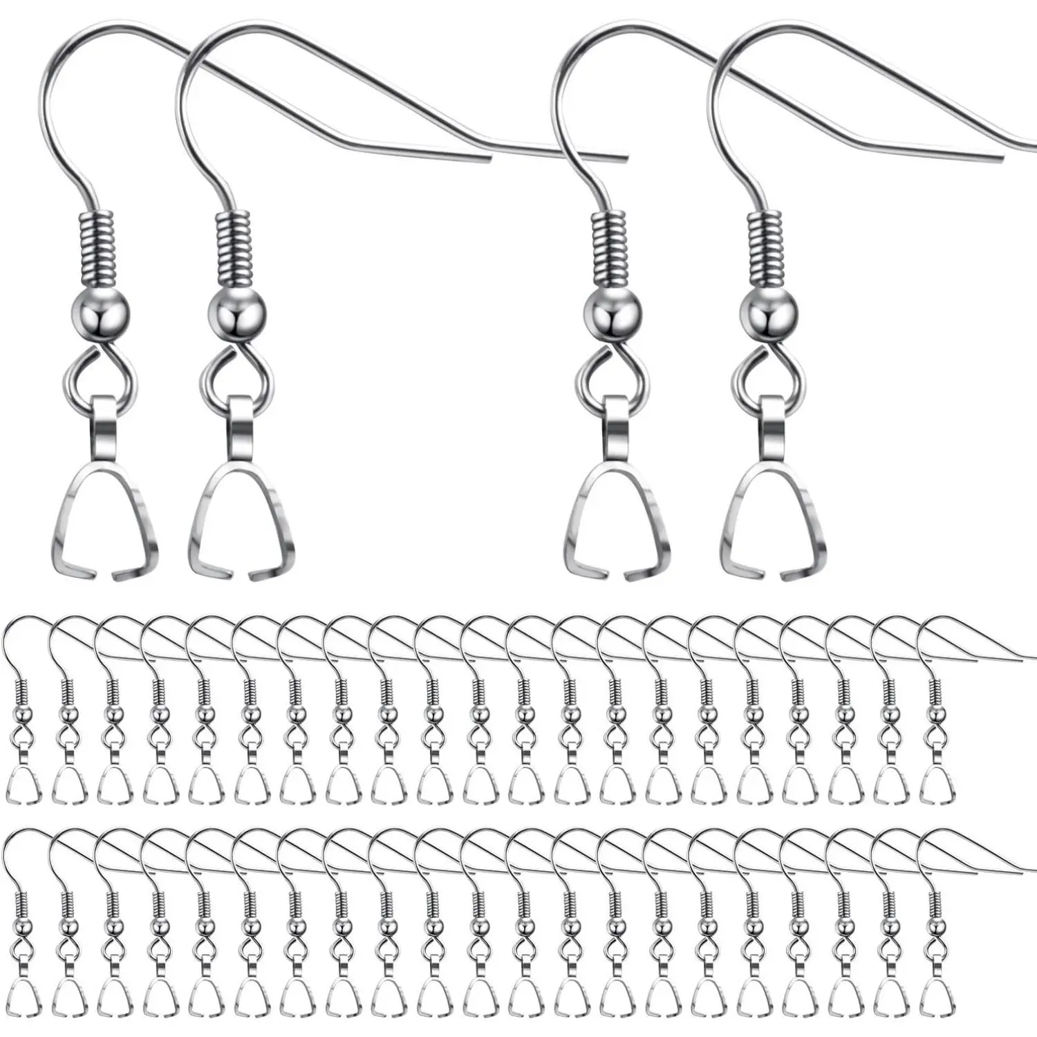 Hypoallergenic Stainless Steel French Earring Hooks - 50pcs Wire Ear Ball Hooks With Pendant Clasp for Jewelry Making Crafts DIY, Silver