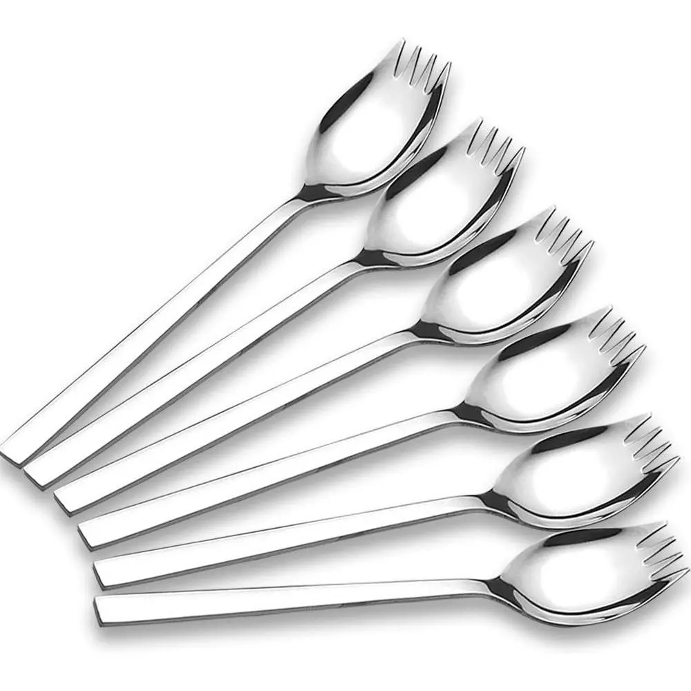 6 Pack 7.6 Inch (M) Stainless Steel Sporks, Heavy Duty Flatware Set for Everyday Use, Back to School Lunch Supplies, Camping Hiking