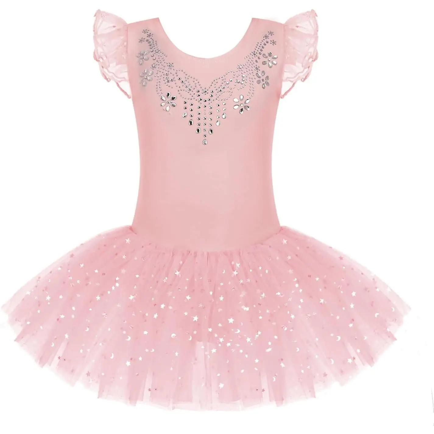 Kid Girls Ruffle Sleeve Ballet Skirted Leotard Shiny Dance Tutu Dresses