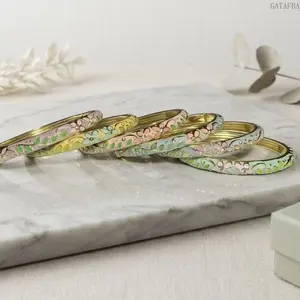 0.6 Thin Enamel Open Bangle Hollow Floral New Chinese Style Bracelet With Rhinestones