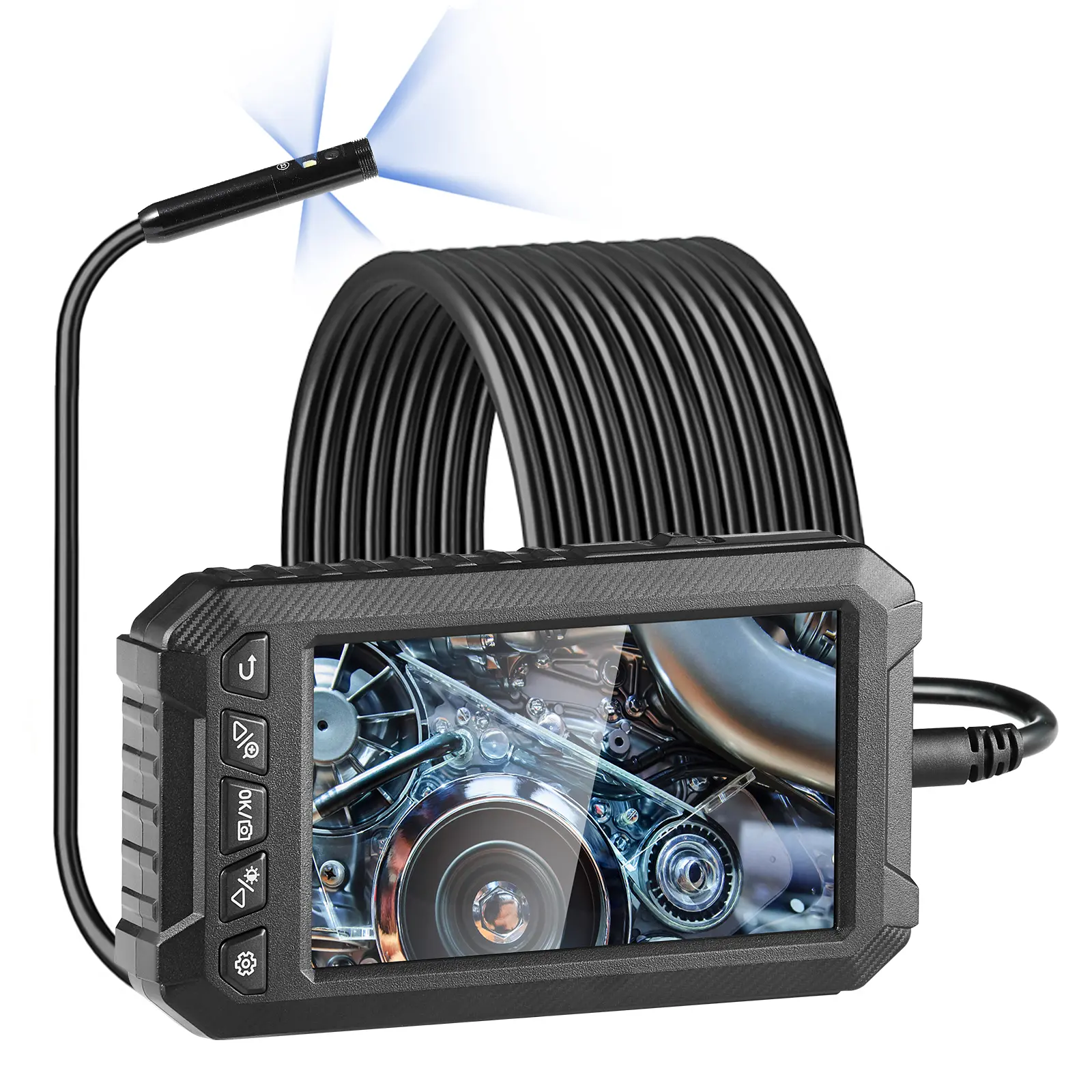 Endoscope Camera with Light, 2000mAh Battery Capacity, 4.2V Operating Voltage, Triple Lens Triple Perspective, Crystal-Clear 5-inch IPS Screen
