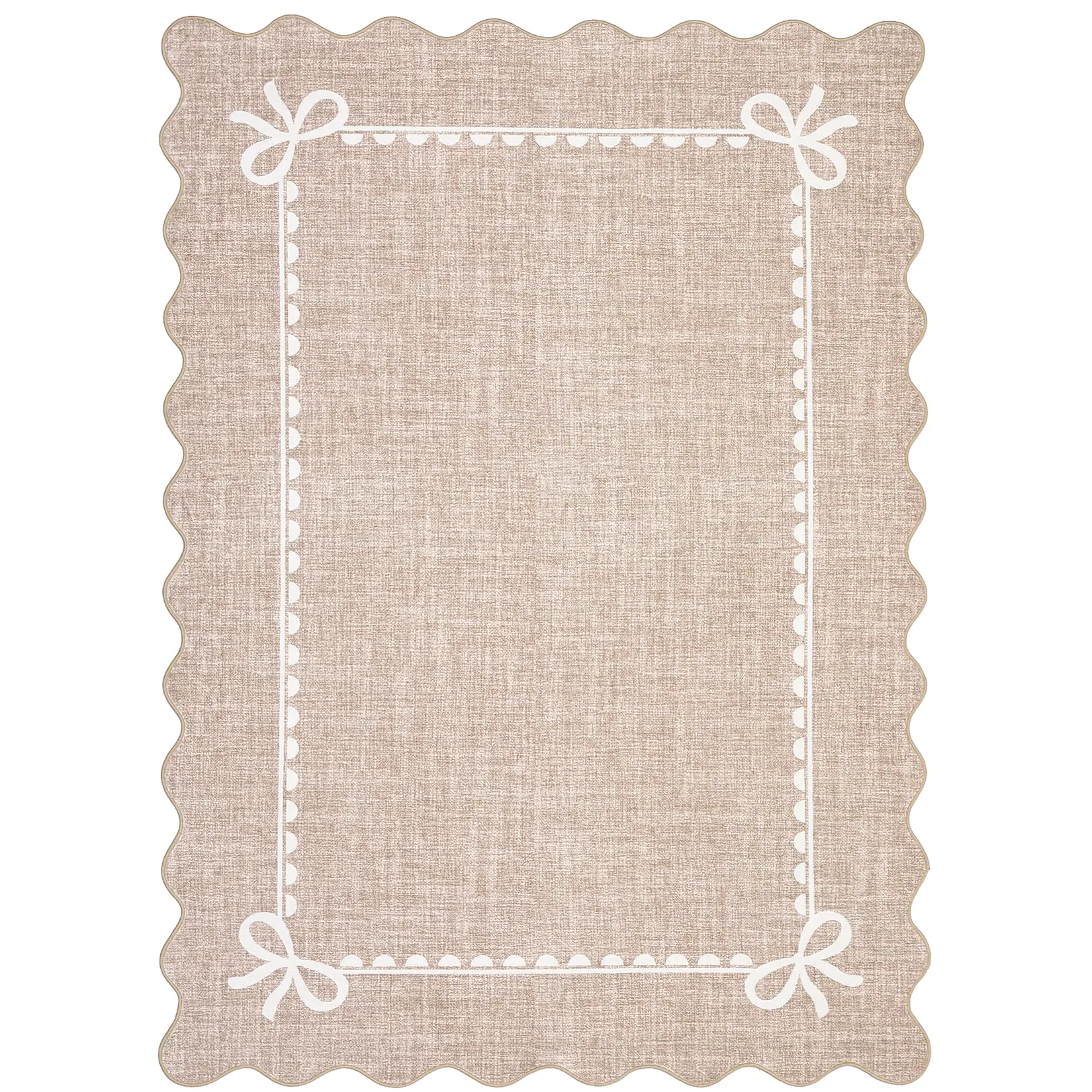 Modern Scalloped Rug – Washable, Non-Slip – Soft Faux Wool Polyester – Stain Resistant – 2×6/4×6/5×7/8×10/9×12ft – Living Room/Nursery/Playroom