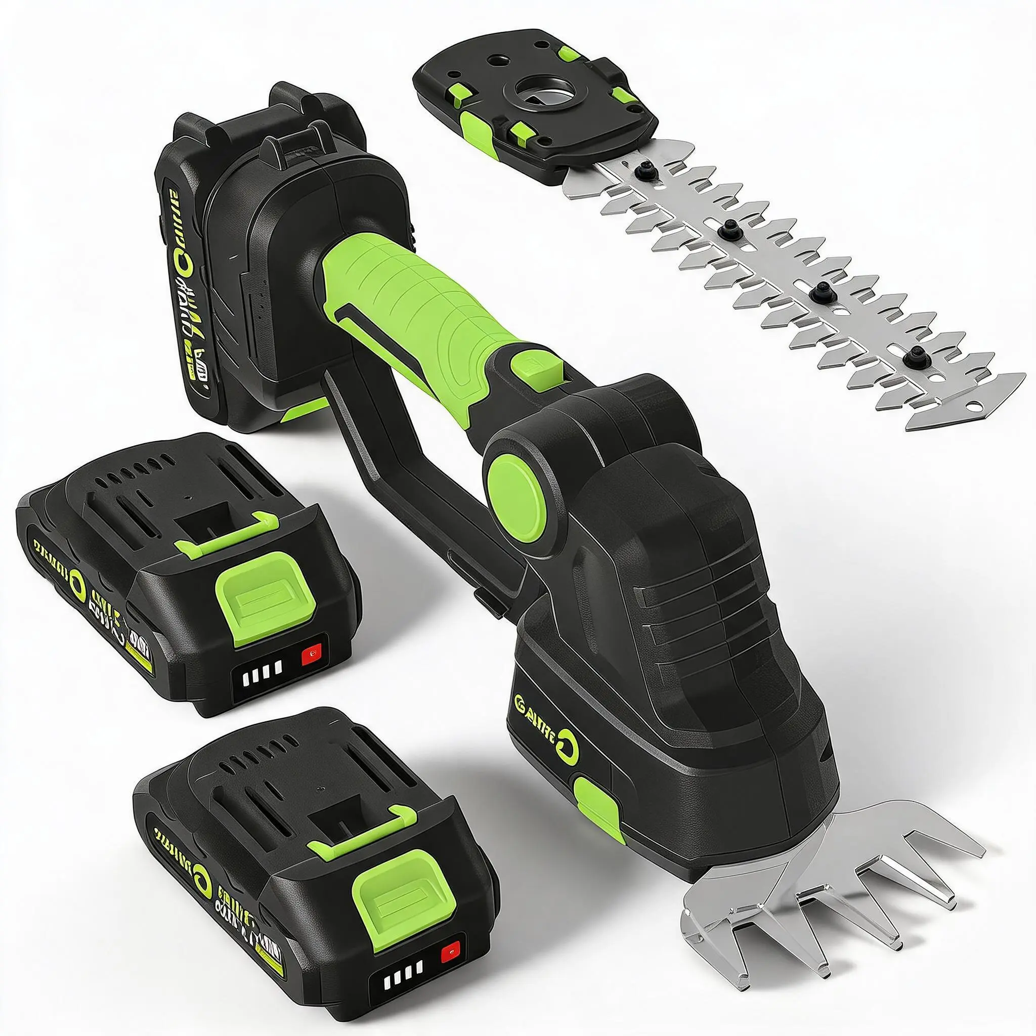 Garvee 20V Cordless 2-in-1 Hedge Trimmer & Grass Shear, Handheld Electric Shrub Cutter with 2x2.0Ah Batteries & Charging Base, Adjustable Head Lightweight Safe Garden Trimming Tool for Lawn Yard Bushes