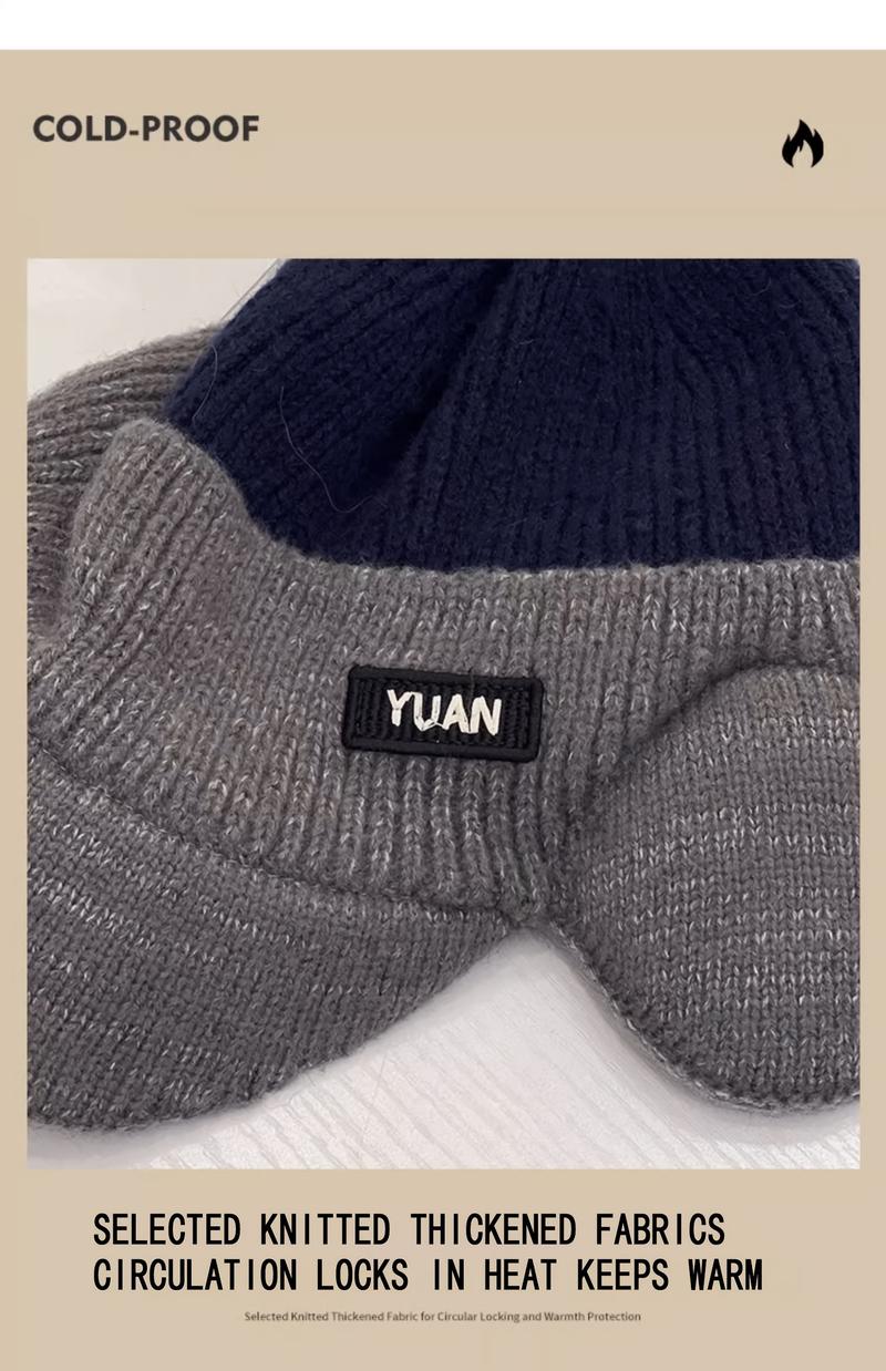 Men's Winter Knitted Earflap Hat - Cold Protection for Skiing, Hiking, Street Style - Elastic Fit, Hand Washable - Available in Outdoor Activities and Daily Winter Accessories, Fashionable Knitted Hat