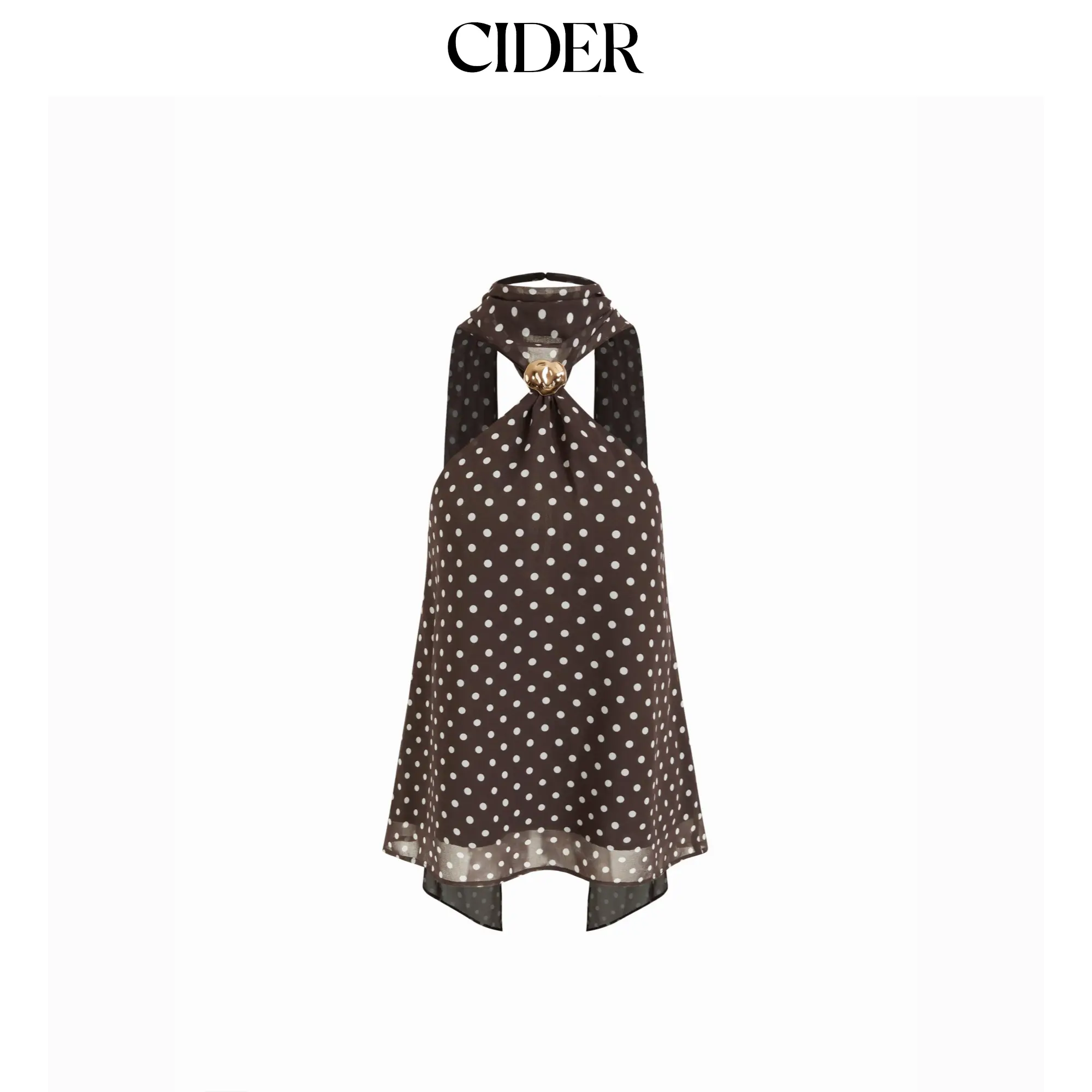 Cider Chiffon Halter Neckline Polka Dot Metallic Decor Backless Top