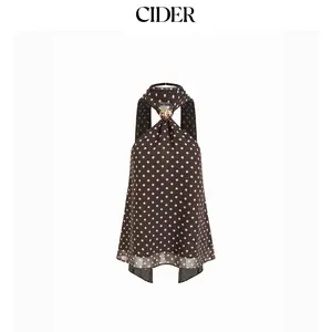 Cider Chiffon Halter Neckline Polka Dot Metallic Decor Backless Top SummerWins Dealsforyou