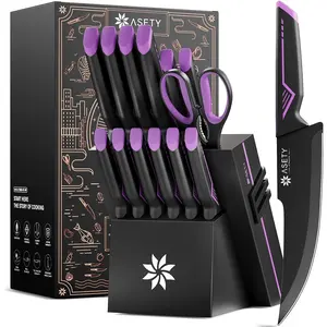 15-Piece Kitchen Knife Set with Built-in Knife Sharpener Block - Dishwasher Safe, Elegant Box for Men and Women