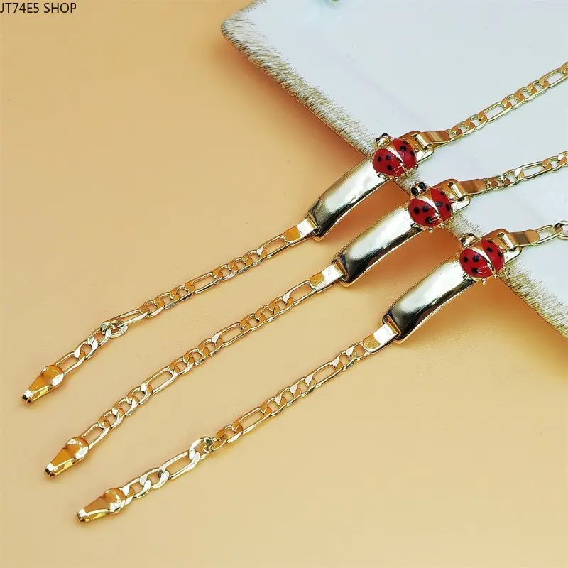 Cute Ladybug Charm Wrist Bracelet for Women and Kids, Gold Tone Glazed Metal, Fashionable Stackable Spring Accessory, Stackable Bangle Bracelets, Fashionable Bracelet Style