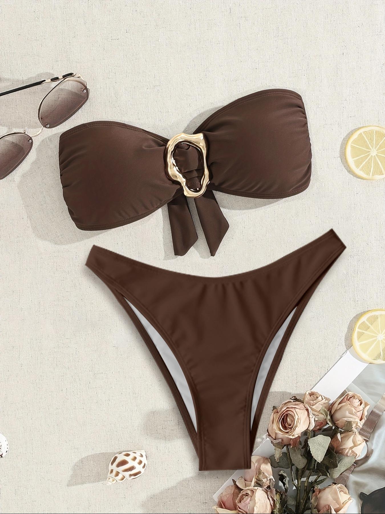 Two-piece Set Women's Bikini Set, Casual Fashion Chic Swim Top & Swim Bottom Swimsuit Set, Ladies Swimwear for Beach Holiday Vacation