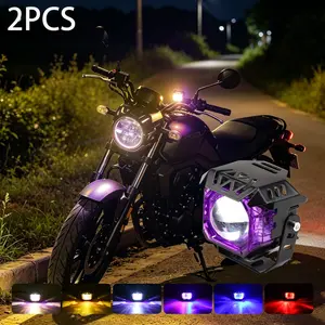 Purple Shell Motorcycle LED Auxiliary Light High Lumen Dual Color Spot Light, Multifunction Flashing Strobe Work Light Easy Wiring for E-Bike Quad Bike Motorcycle LED Lights