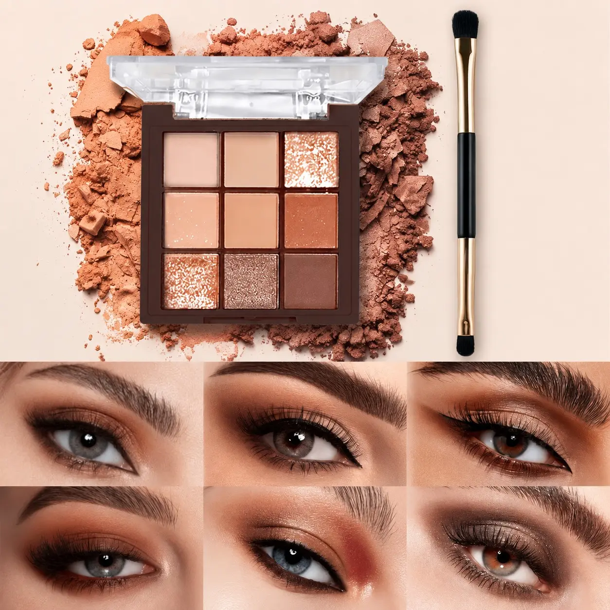 9 Colors Eyeshadow Palette, Nude Shimmer Matte, Highly Pigmented, Long Lasting, Blendable, Warm Neutral Tones, Smoky Eye, Party Makeup, Beginner Friendly, Cosmetic Eyeshadow