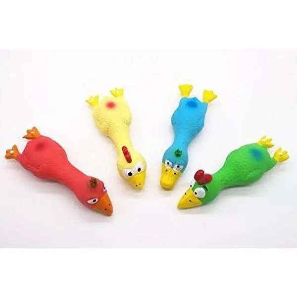 4 count Safe Latex  Squeaky Toys, 6.6" Long Soft  Molar  Small Screaming Rubber Chicken Toys, for Puppy Small Medium Dogs
