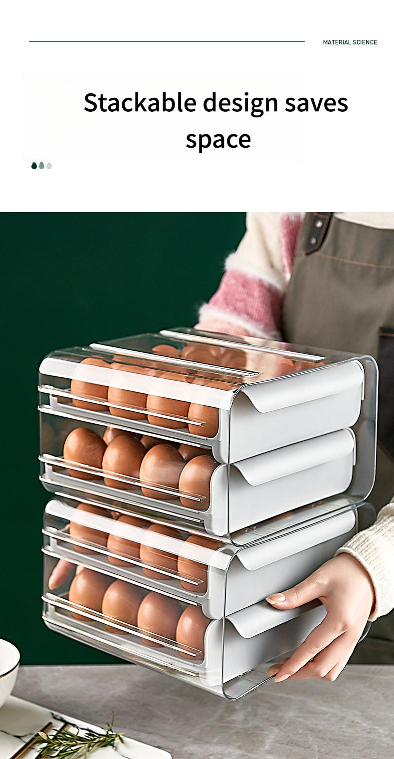 Drawer-Type Transparent Double-Layer Egg Box, 32-Grid Large Capacity Refrigerator Fresh-Keeping Box, Food-Grade Portable Picnic Egg Storage Box, Anti-Collision Easy-Access Kitchen Organizer