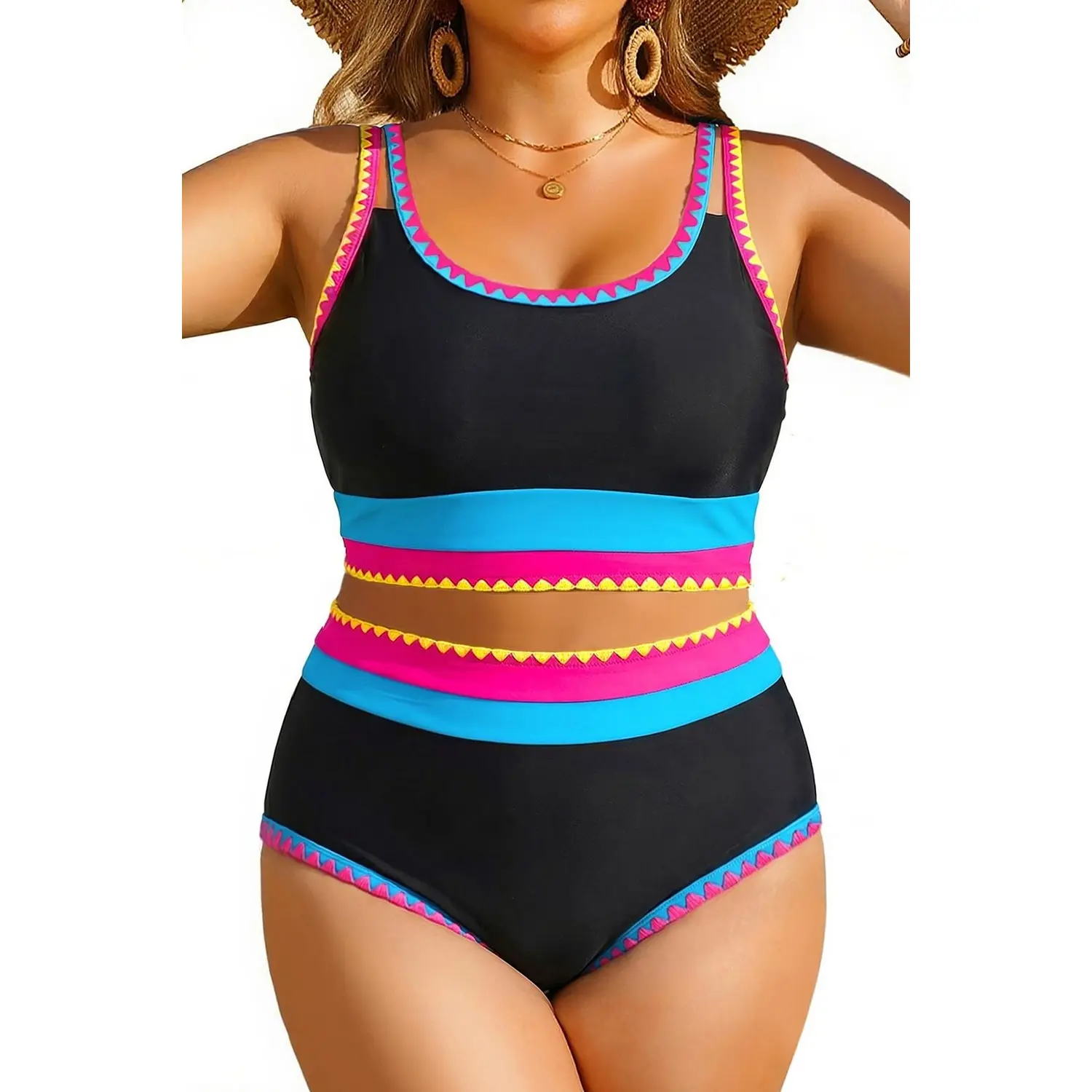 Tempt Me Women Plus Size Two Piece Swimsuit High Waisted Bikini Tummy Control Bathing Suits Swimwear