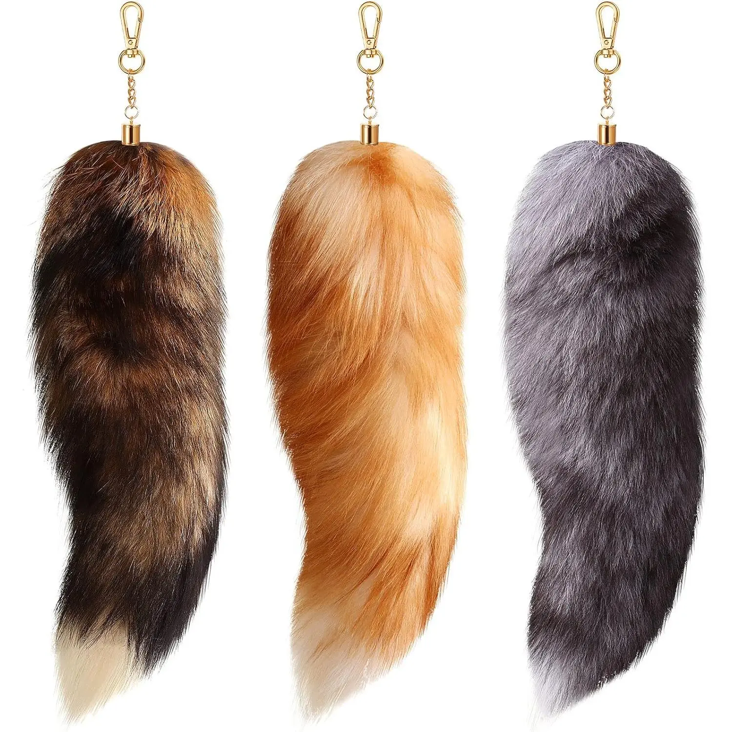 Sureio Therian Fluffy Tail Keychain Real 15.7 Inch Soft Fur Fox Tail Keychain for Women Handbag Cosplay