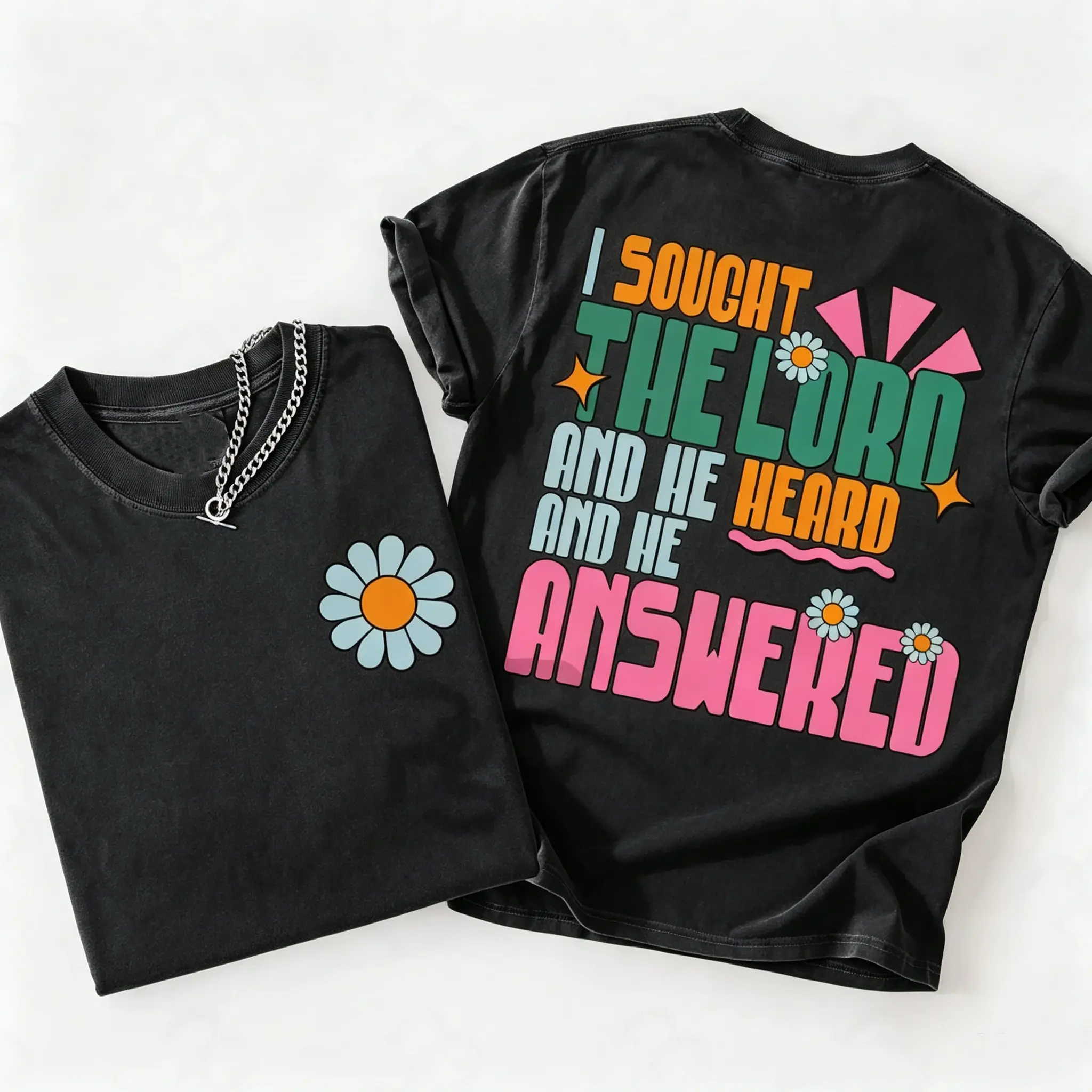 I Sought the Lord T-Shirt, Christian Faith  Tee, Inspirational Bible Verse Graphic T-Shirt, Religious Worship Gift