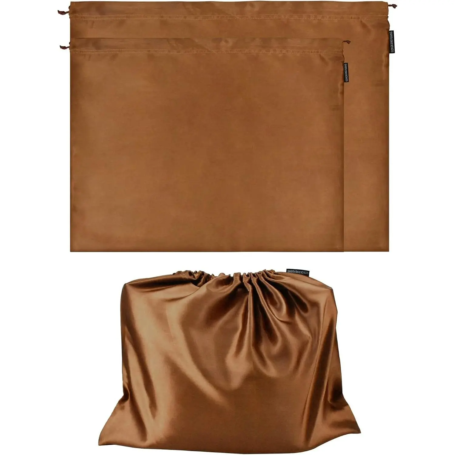 2 Pack Dust Bags for Handbags Silk Dust Cover Bag for Handbags Purses Shoes, Dustproof Drawstring Bag Travel Storage Pouch (Brown)