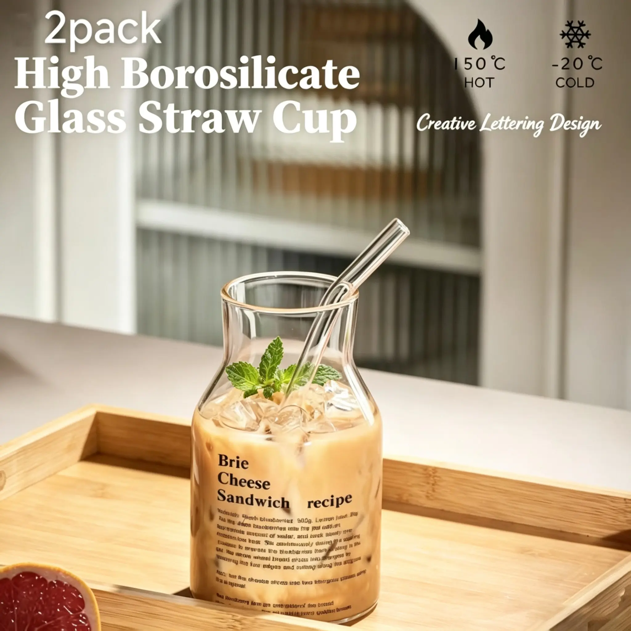 Large Capacity High Borosilicate Glass Milk Bottle, Heat Resistant, Lead-Free, Dishwasher Safe, Reusable Drinkware for Home, Office, Daily Use