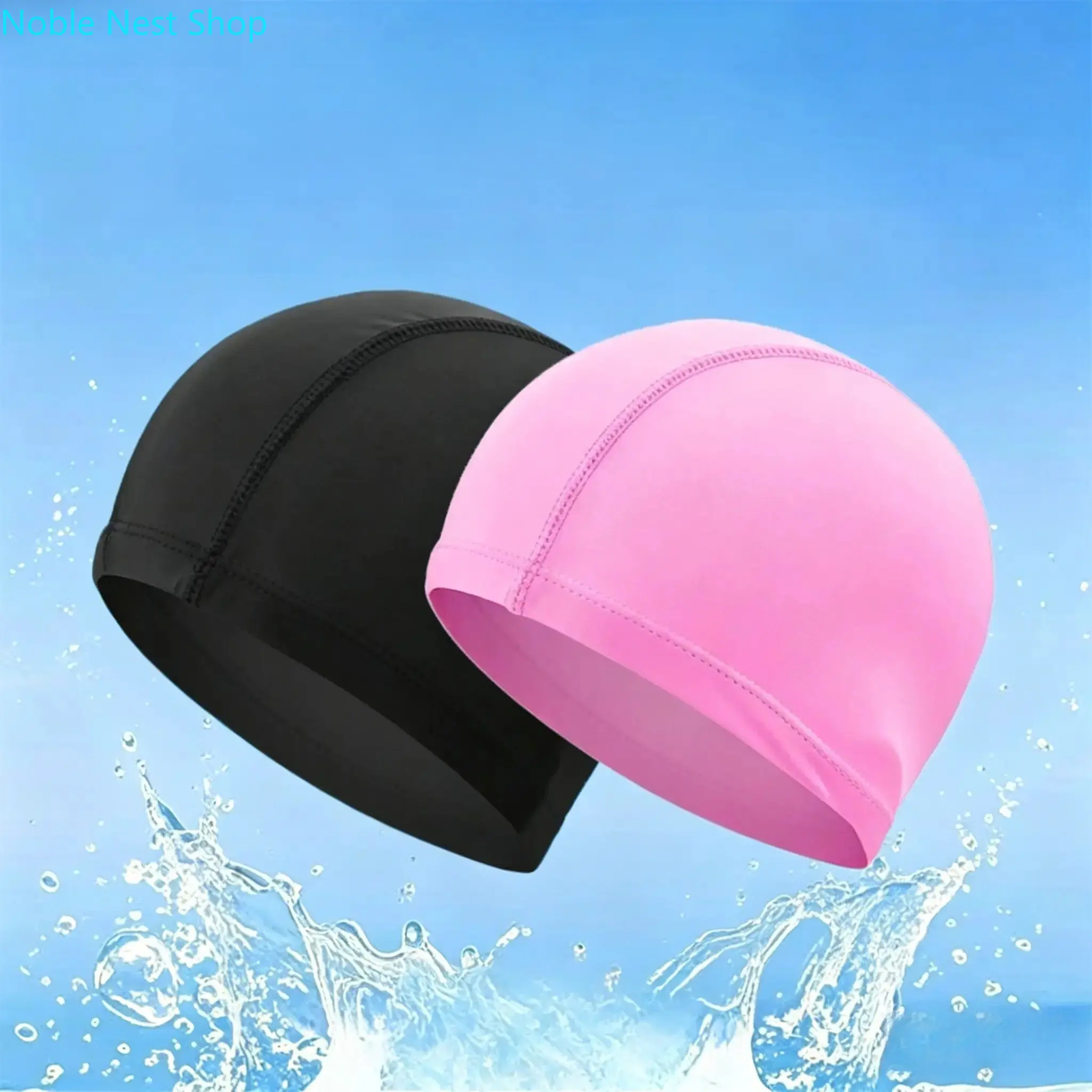 Adults' Unisex Solid Cloth Swim Caps (2-Pcs) - 5-Line High-Stretch, Quick-Dry, Breathable, Loose Fit Hats for Swimming Pool, Hot Spring Spa