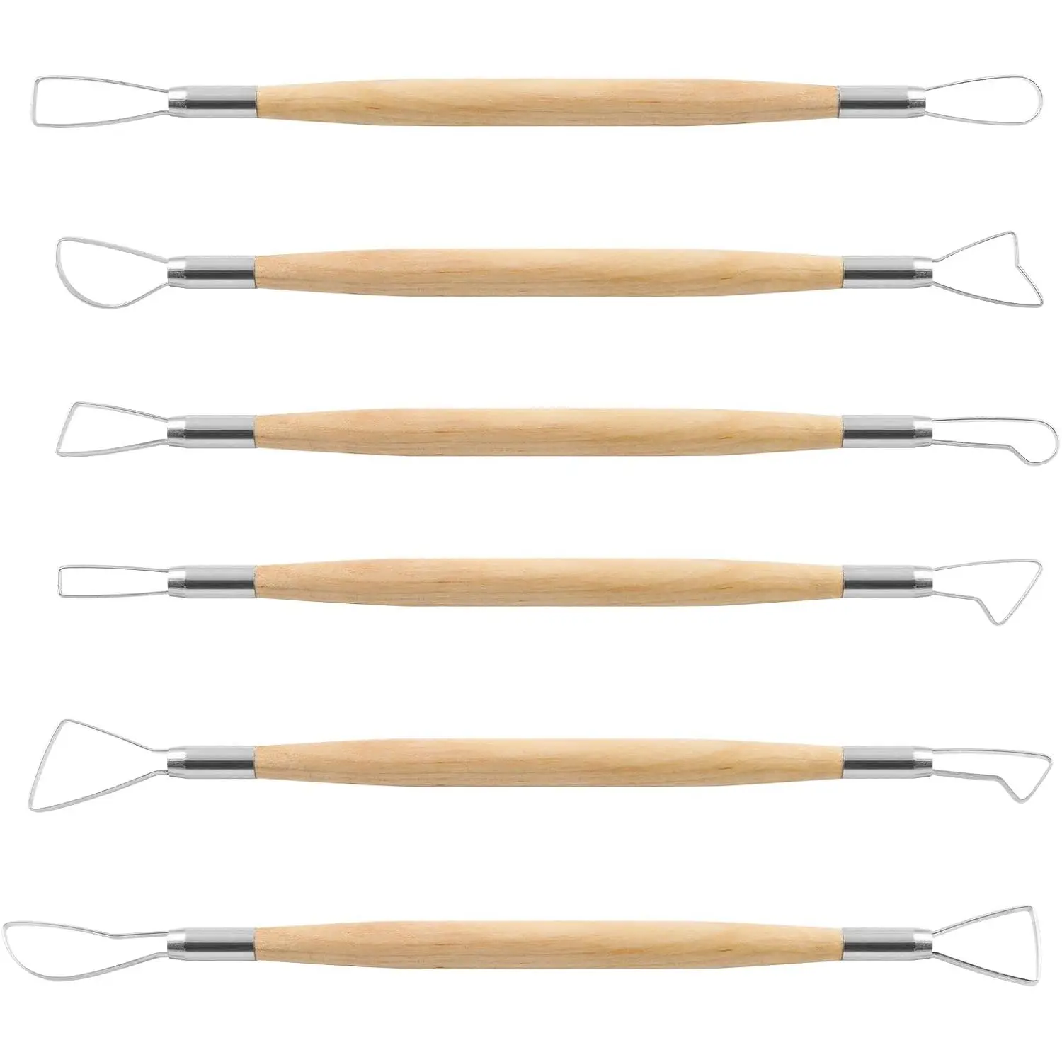 6 count Double-Sided Clay Sculpting Tools, Wooden Handle Ribbon Clay Tools, Pottery Trimming Tool, Clay Wire Loop Sculpture Set for Ceramic, Wax Carving Modeling