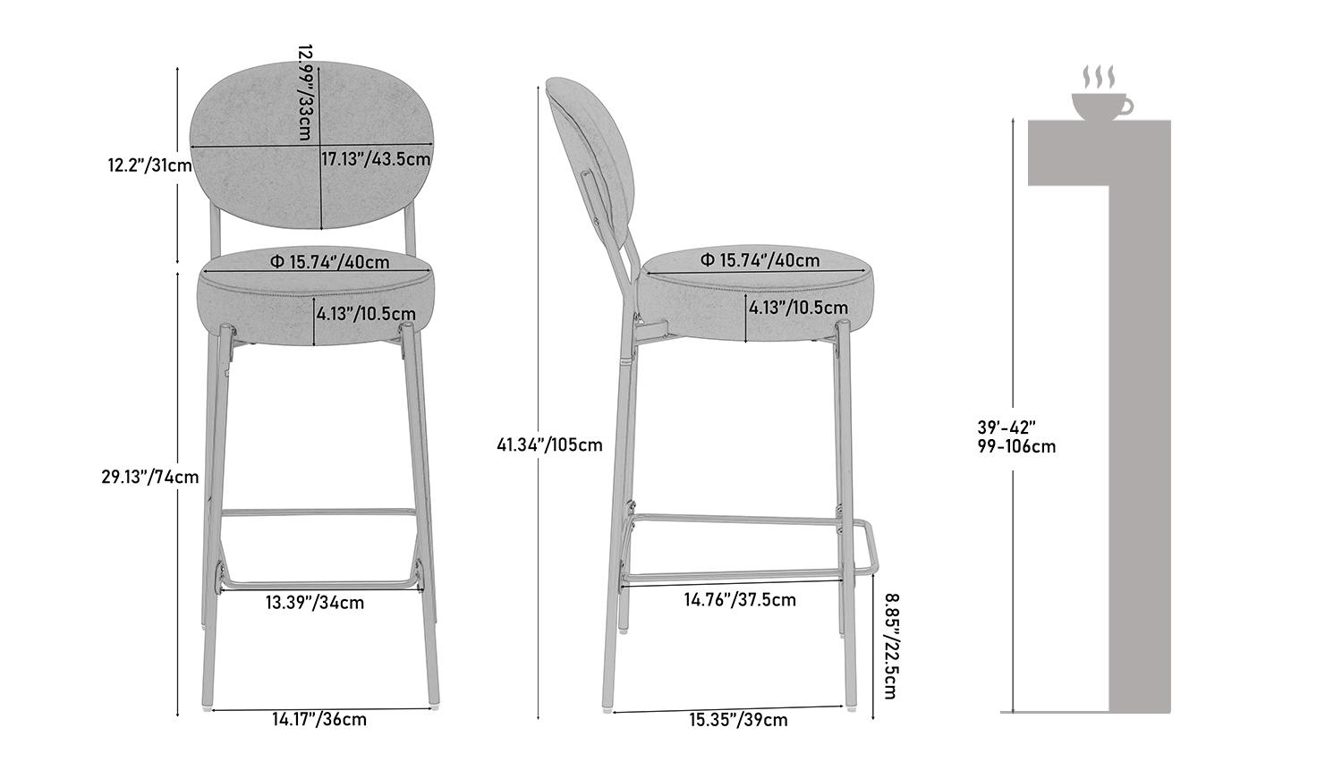 29'' Upholstered Bar Stools Velvet Counter Stool with Backrest & Footrest Set of 2 Round Dining Chairs for Kitchen 29'' Upholstered Bar Stools Velvet Counter Stool with Backrest & Footrest Set of 2 Round Dining Chairs for Kitchen