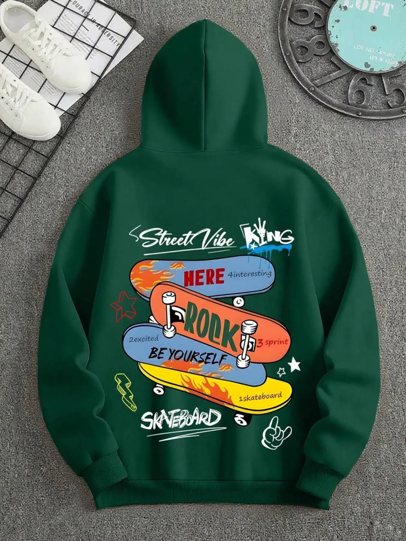 Teen Boy Casual Skateboard Hoodie, Long Sleeve Pullover, Fall Winter Student Fashion, Cartoon Print, Loose Fit, Daily Wear