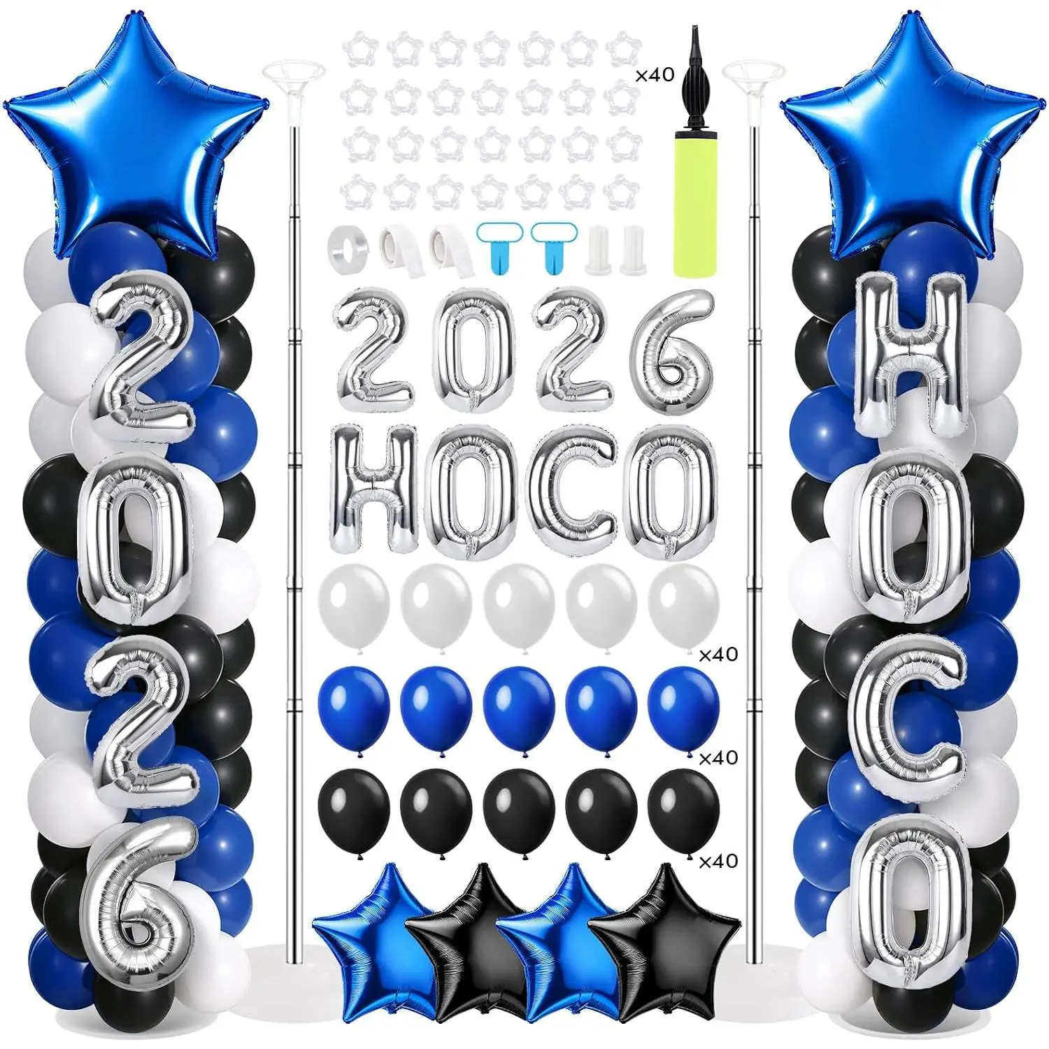 2026 Prom Balloon Arch Kit, Orange  Graduation Party Decorations with Balloon Columns,  Foil Balloons, Number & PROM Letter Balloons, Stands and Pump