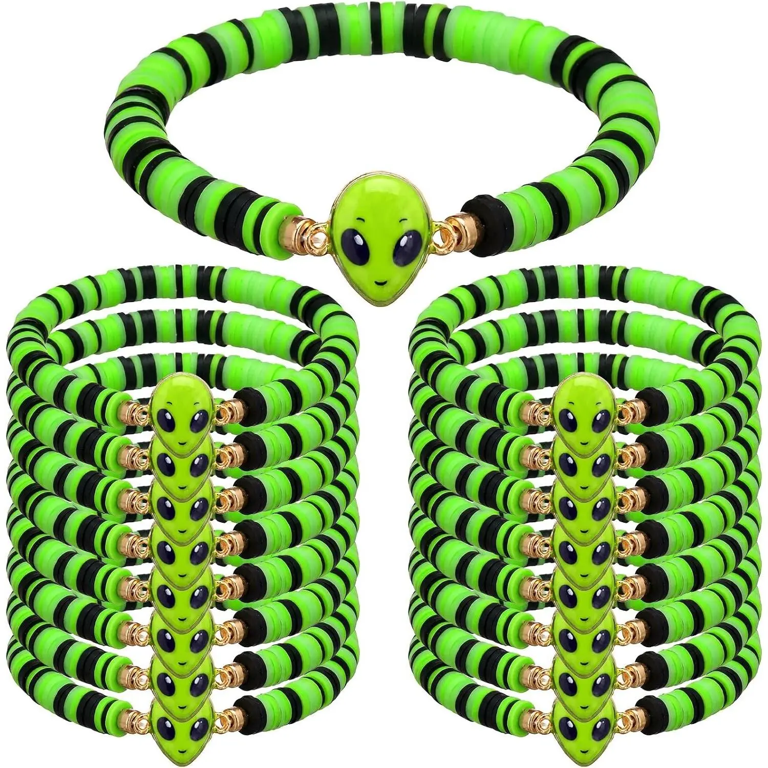 Huquary 24 Pcs Alien Bracelets Bulk Alien Party Accessories Beaded Bracelets Gifts Space Universe Themed Birthday Party Gift