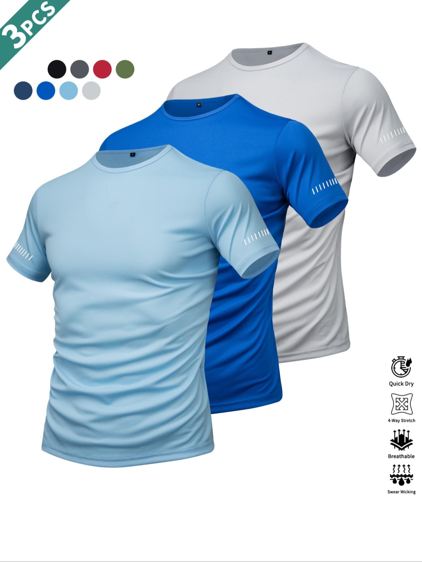 Men's Short Sleeve Sports Tee, Breathable Quick Drying Round Neck T-shirt, Casual Sporty Top for Gym Workout Running Cycling Fishing Activewear