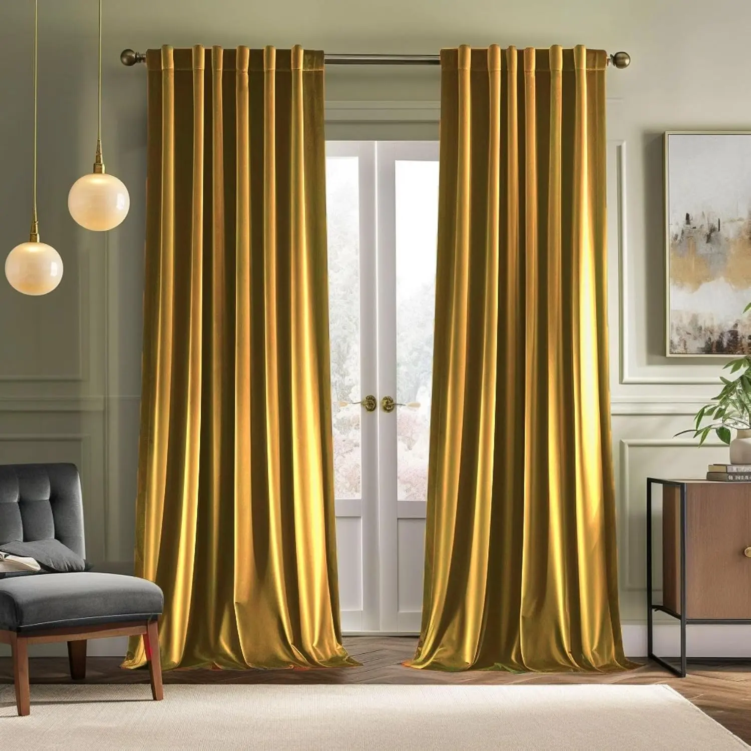 Gold Velvet Fabric Curtains - W52×L84", 2 Panels, Soft Window Drapes with Pinch Pleat Tape, Luxury Room Darkening Thermal Treatment for Living Room Bedroom