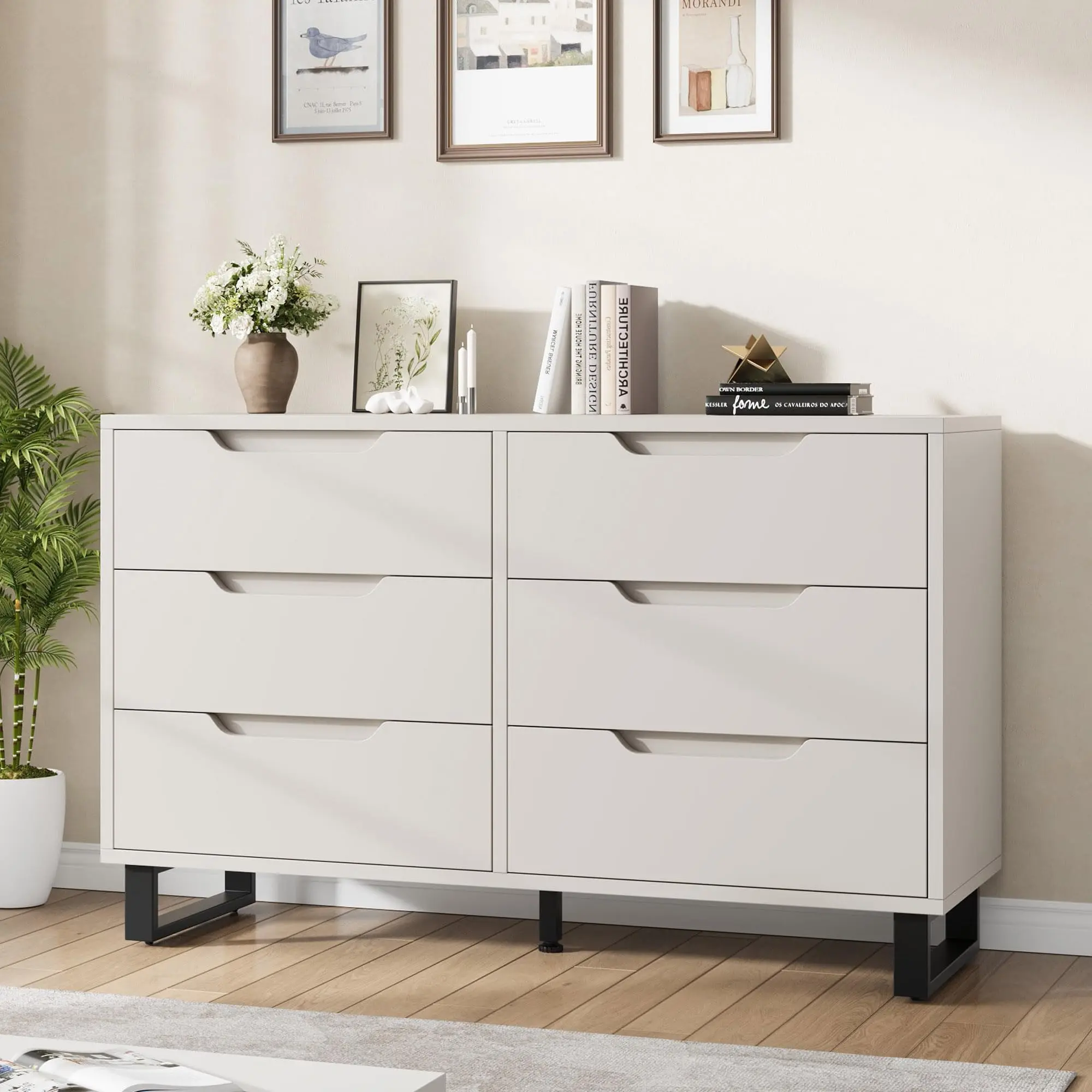Garvee 6 Dresser for Bedroom, 47.2" Wide Dresser, Freestanding Vertical Drawer Cabinet with Storage, Wooden Closet Storage Chest for Living Room, Hallway, Entryway, White
