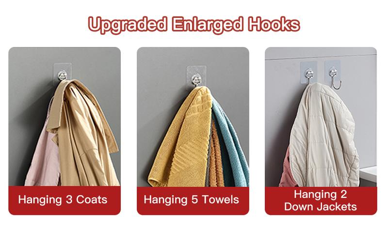 Large Heavy-Duty Adhesive Wall Hooks 44Ib Max 20 Packs Traceless Clear Removable Waterproof Rustproof for Kitchen Bathroom Home Organizer