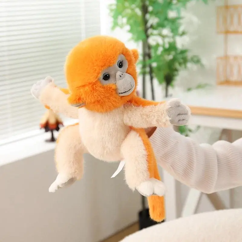Golden Monkey Simulated Plush Toy Stuffed Long Arms Zoo Animal Fluffy Doll Brown Orange Appeasing Companion Gift