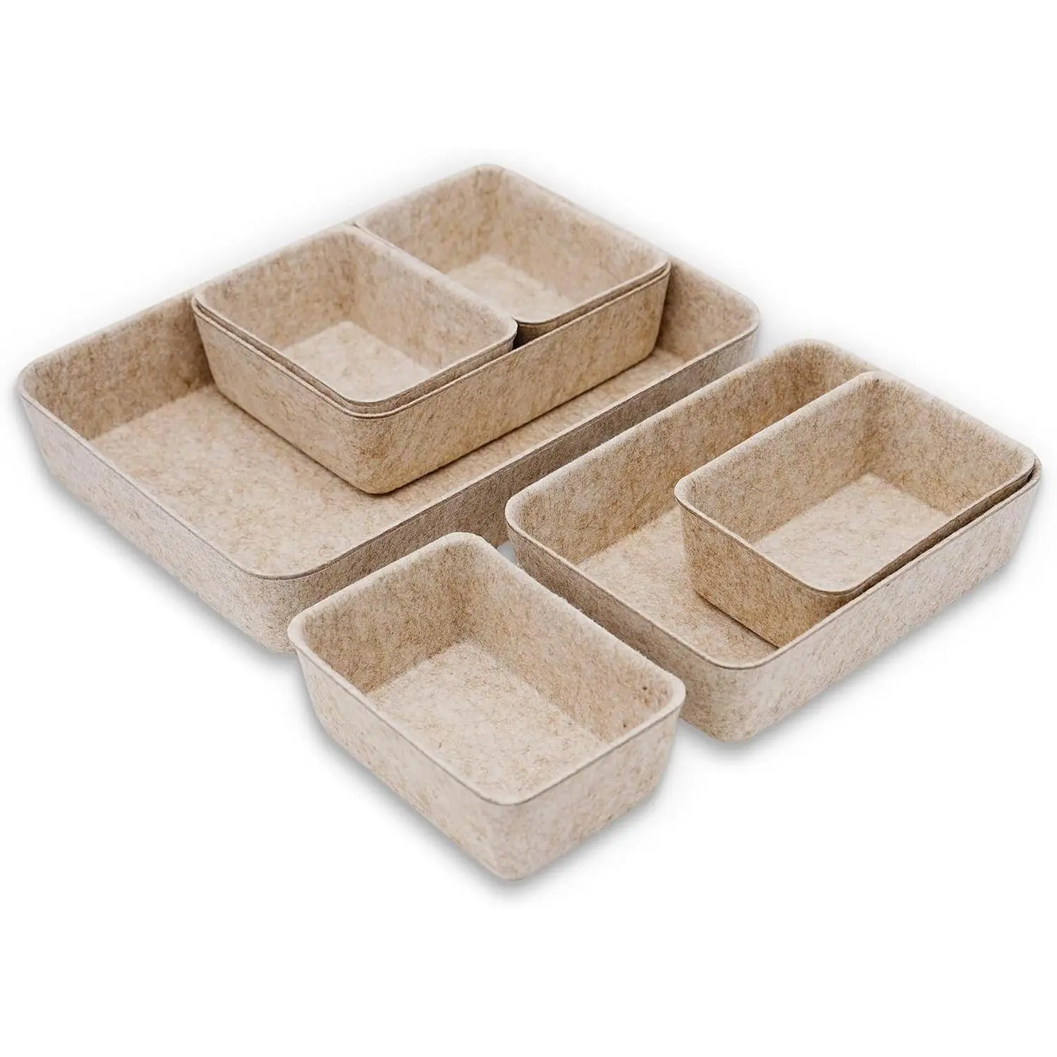 Felt Drawer Organizers 7-Piece Set, Shallow Small Desk Storage Trays & Drawer Dividers, Nordic Scandinavian Style, Oatmeal, Soft Sturdy Sustainable Material, Multi-Purpose Minimalist StorageGift