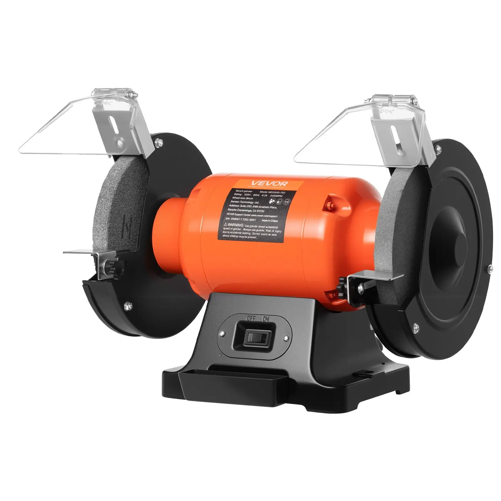 VEVOR Bench Grinder, 8-inch Single Speed Bench Grinder, 3450RPM High-Speed Table Grinders with 750W 6.2A Induction Motor, 36/60-Grit Grinding Wheel Adjustable Eye Shield for Fast Sharpening Grinding