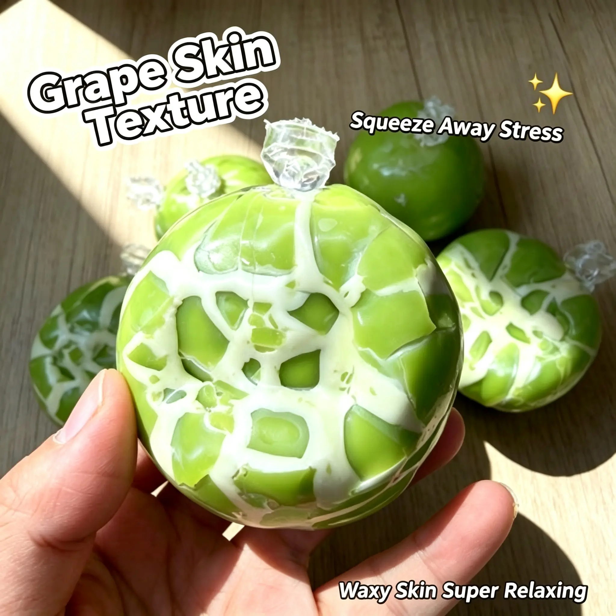 Pop-Skin Green Grape Stress Relief Toy – Novelty Tactile Squeeze Orb with Crunchy Outer Layer, Anxiety-Busting Hand Therapy Companion