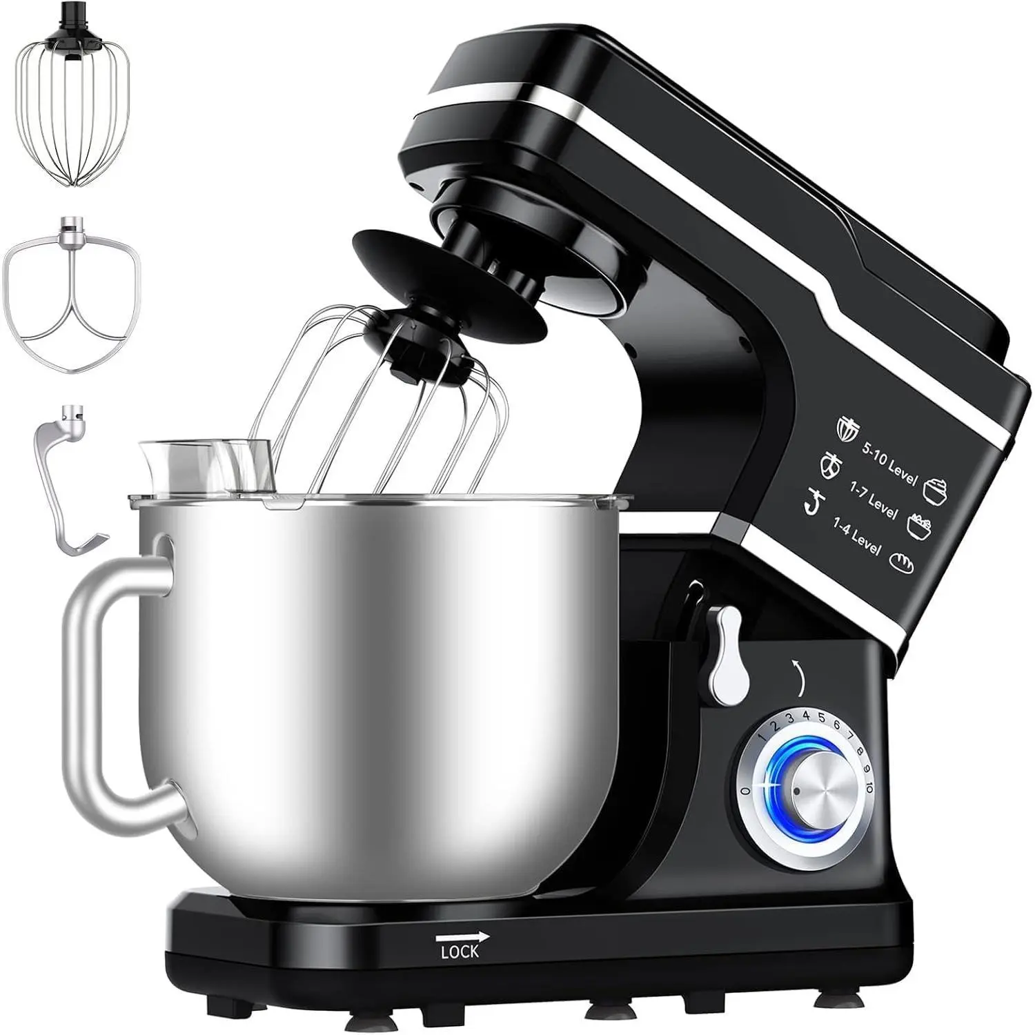7.5 Qt Stand Mixer, 10-Speed Tilt-Head Electric Food Mixer with Stainless Steel Bowl, Includes Dough Hook, Whisk & Flat Beater for Baking Bread, Cakes & Cookies, Black