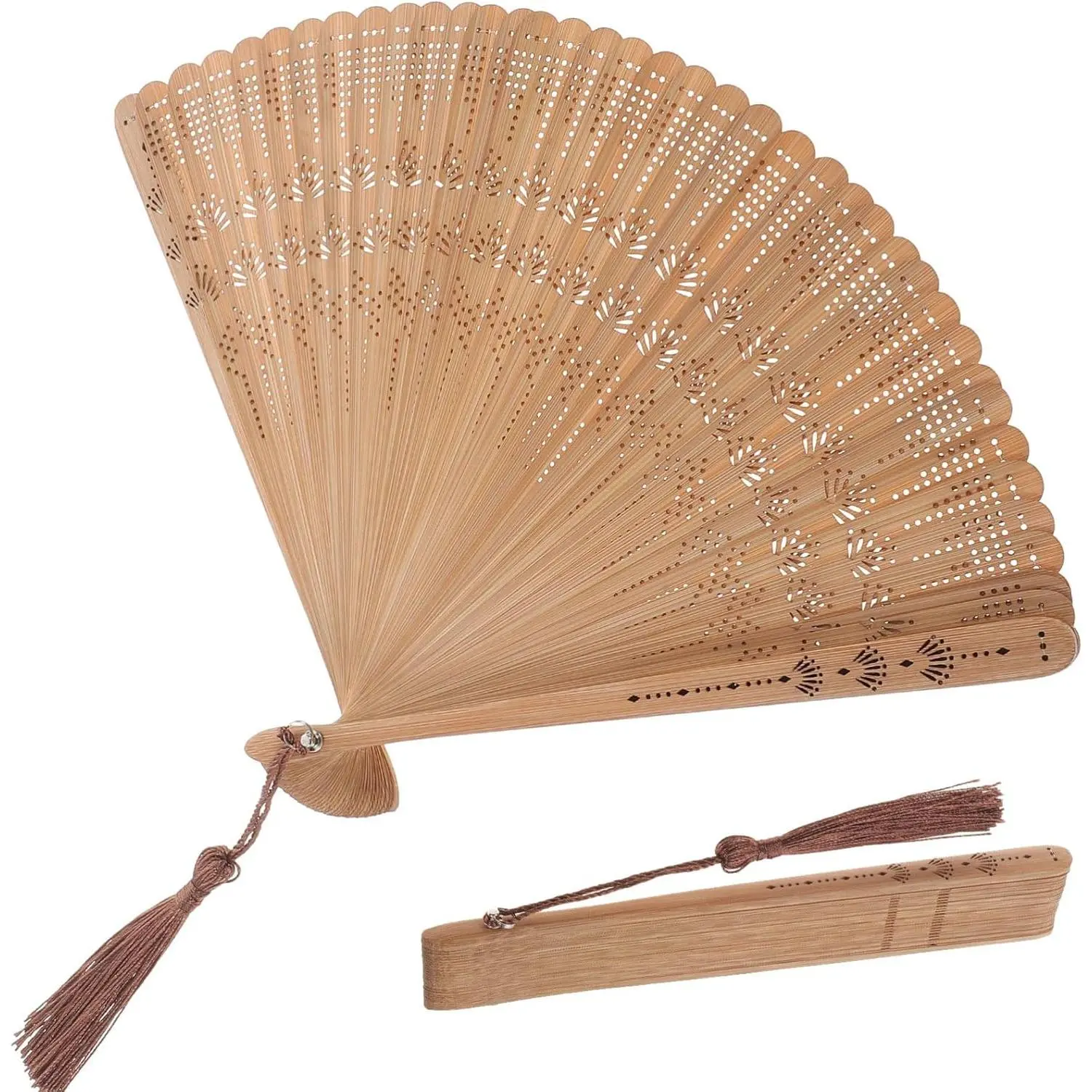 Bamboo Folding Fan 12.5 Inch Vintage Hand Held Fan for Foldable Hand for Summer Weddings Parties and Home Decoration