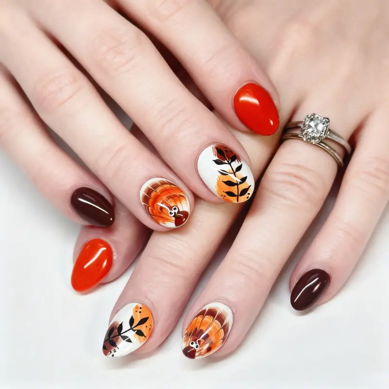 30 Pieces Thanksgiving Oval Press On Nails Premium Painted Turkey Straw Fake Nails Fall Aesthetic Back To School Essentials Reusable False Nails For Women Autumn Holiday Nail Art