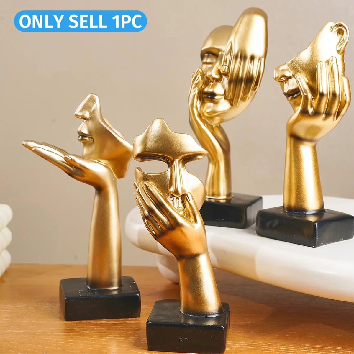 1PC, resin abstract golden Thinker figure sculpture, Nordic-style modern home decoration, resin handicraft, Resin Figurine Statue, Resin Sculptures, Home Decor Accessory, suitable for indoor table decoration and entrance hall decoration.