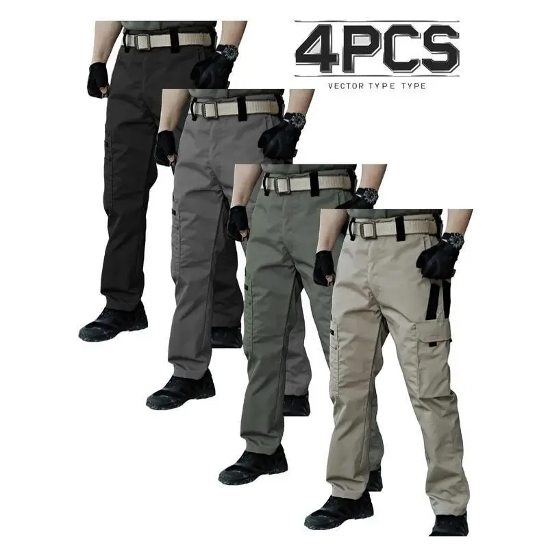 4pcs Men'S Lightweight Work Pants - Durable, Breathable, Quick-drying With Multiple Pockets, Suitable For Outdoor Adventure, , All-season Pants Straight leg pants Resistant Outdoor Wear, Hiking Pants Casual Cargo Beige wear-resistant outdoor training